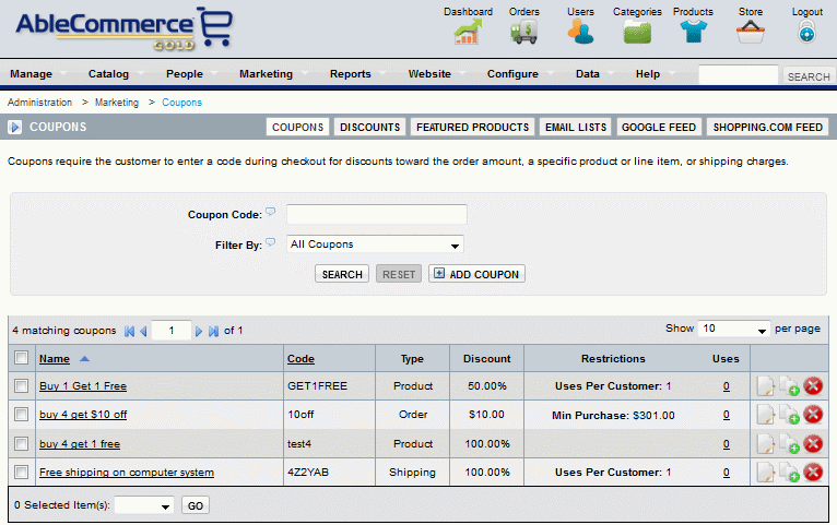 Manage Coupons
