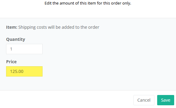 Edit order to add custom shipping image showing an order being edited for shipping charges