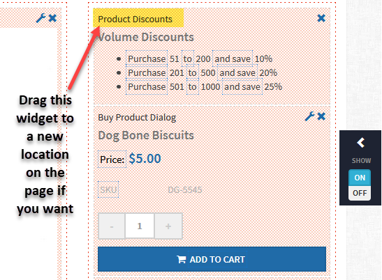 Moving the Discount widget image showing how the discount widget can be moved