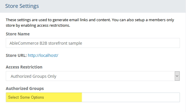 Configuring an eCommerce store for group memberships image showing the configuration of a B2B estore configuration