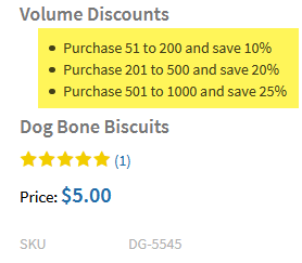Image showing an ecommerce volume discount matrix for a B2B store