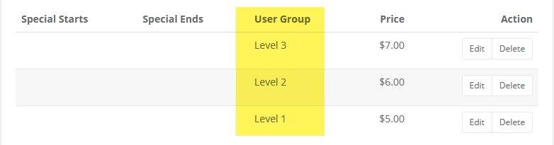 image showing 3 price levels assigned to 3 groups