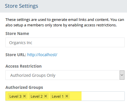 Configure a member eCommerce store image showing a store configuration for memberships