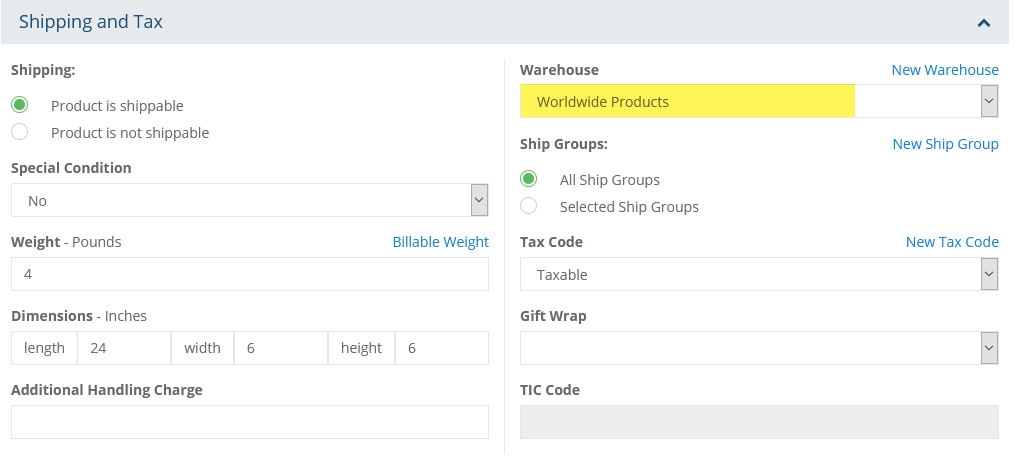 image showing product with warehouse assigned