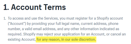 SaaS cancel anytime image showing shopify cancel anytime policy